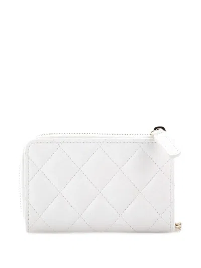Pre-owned Chanel Zipped Key Holder Quilted Caviar Pouch In White