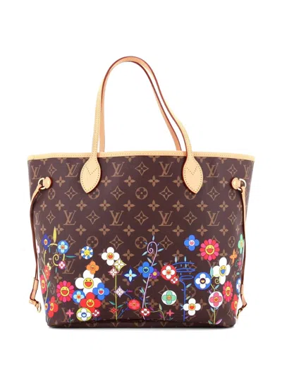 Pre-owned Louis Vuitton X Takashi Murakami Neverfull Nm Flowers Monogram Canvas Mm Tote Bag In Brown