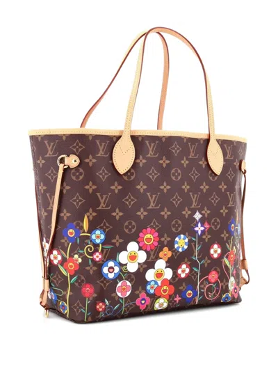 Pre-owned Louis Vuitton X Takashi Murakami Neverfull Nm Flowers Monogram Canvas Mm Tote Bag In Brown
