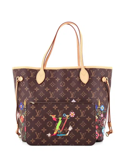 Pre-owned Louis Vuitton X Takashi Murakami Neverfull Nm Flowers Monogram Canvas Mm Tote Bag In Brown