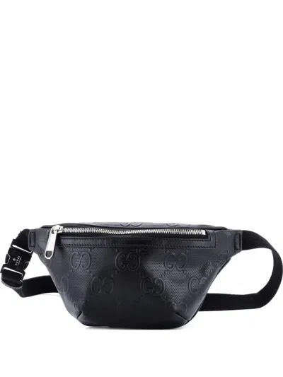 Pre-owned Gucci Gg Embossed Perforated Leather Small Belt Bag In Black