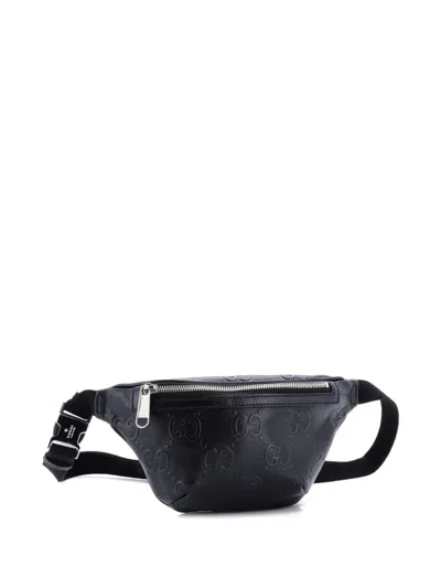Pre-owned Gucci Gg Embossed Perforated Leather Small Belt Bag In Black