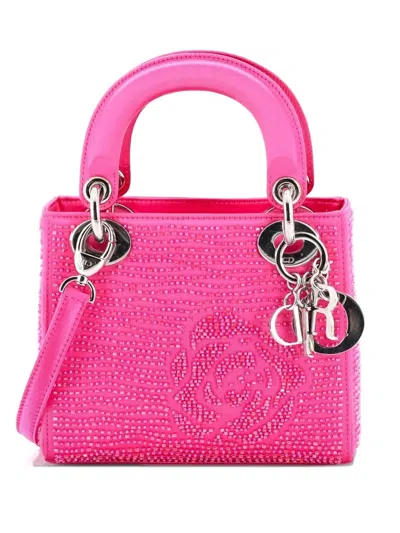 Pre-owned Dior Lady  Bag Embellished Satin Mini Satchel In Pink