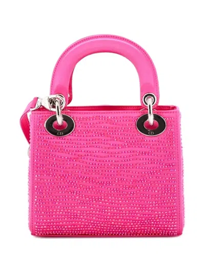 Pre-owned Dior Lady  Bag Embellished Satin Mini Satchel In Pink