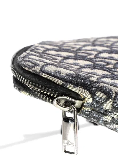 Pre-owned Dior Wristlet Oblique Canvas Clutch Bag In Blue