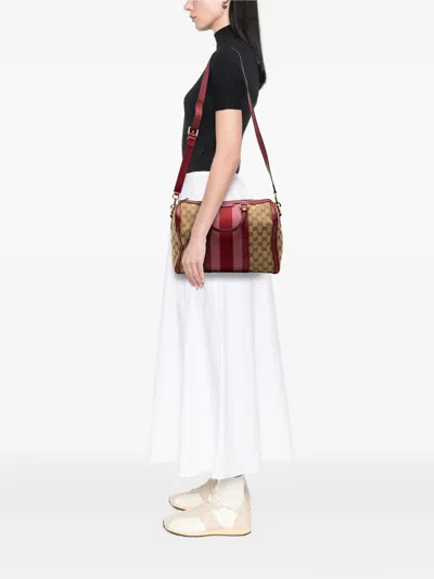 Pre-owned Gucci 2000-2015 Medium Gg Canvas Web Joy Boston Bag Satchel In Brown