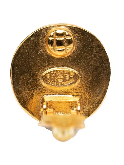 Pre-owned Chanel 2003 Cc Gold Plated Leather Clip On Earrings Costume Earrings In Black