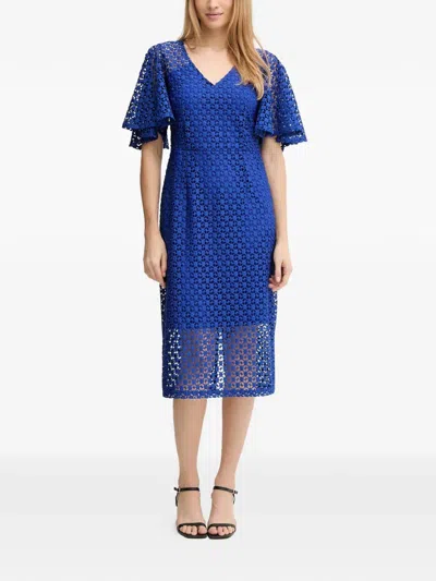 Joseph Ribkoff Guipure Lace Flutter Sleeve Midi Sheath Dress In Royal Sapphire In Blue