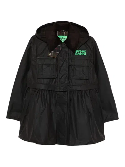 Barbour Dark Brown Jacket With All-over Stripe Motif And Logo Patch On The Front In Waxed Cotton Woman