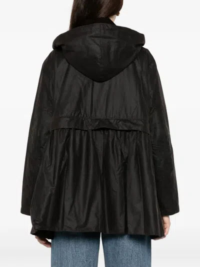 Barbour Dark Brown Jacket With All-over Stripe Motif And Logo Patch On The Front In Waxed Cotton Woman