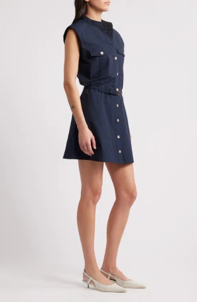 Frame Cap Sleeve Cotton Safari Shirtdress In Blue