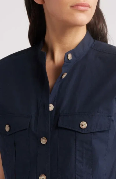 Frame Cap Sleeve Cotton Safari Shirtdress In Blue