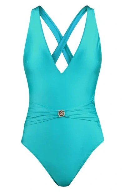 L'agence Lisa Shimmer Plunge One-piece Swimsuit In Blue