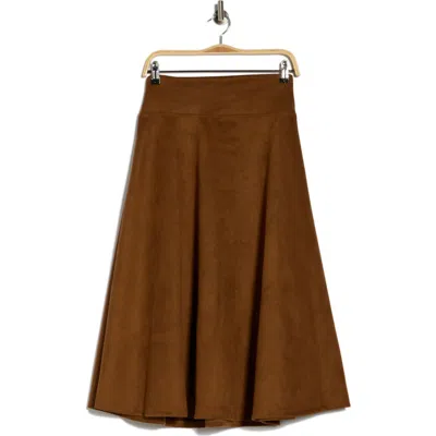 Renee C Faux Suede Flare Skirt In Brown