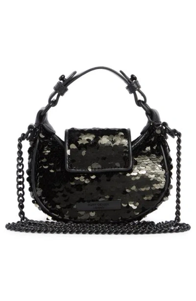 Kurt Geiger London Micro Kingsley Sequin Hobo Bag In Black