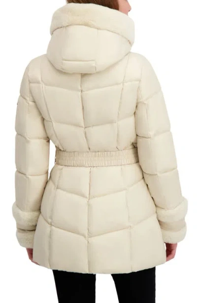 Laundry By Shelli Segal Petal Faux Fur Trim Hooded Puffer Jacket In White