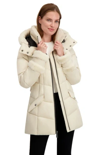 Laundry By Shelli Segal Petal Faux Fur Trim Hooded Puffer Jacket In White