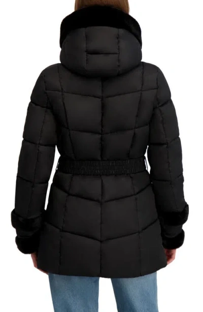 Laundry By Shelli Segal Petal Faux Fur Trim Hooded Puffer Jacket In Black