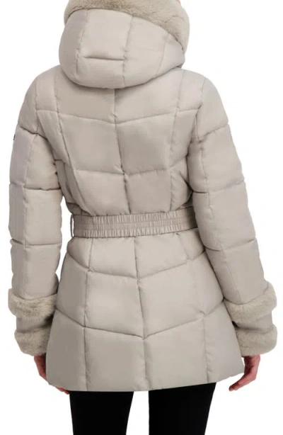 Laundry By Shelli Segal Petal Faux Fur Trim Hooded Puffer Jacket In Neutral