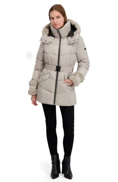 Laundry By Shelli Segal Petal Faux Fur Trim Hooded Puffer Jacket In Neutral