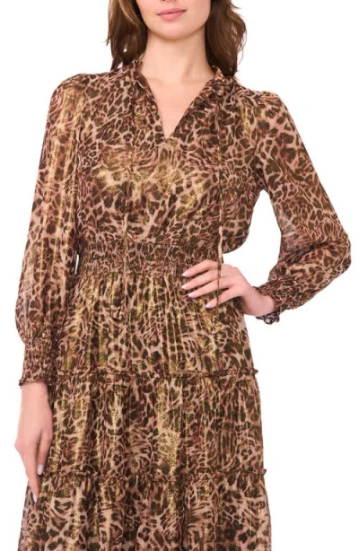 Halogen ® Long Sleeve Tiered Midi Dress In Animal Print