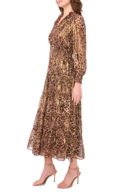 Halogen ® Long Sleeve Tiered Midi Dress In Animal Print