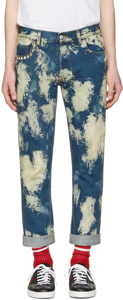 Gucci Bleached Denim Punk Pants In Blue