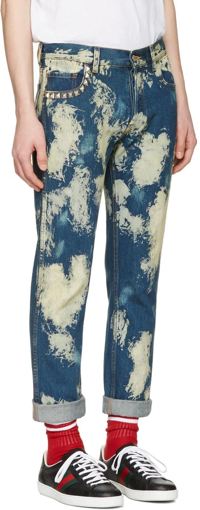 Shop Gucci Blue Bleached Denim Punk Jeans In 4494 Blue