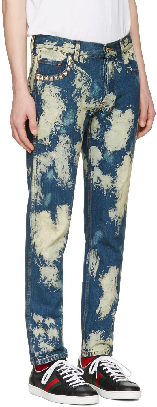 Gucci 17.5cm Bleached Cotton Denim Jeans, Blue In Denim, Blue, Denim