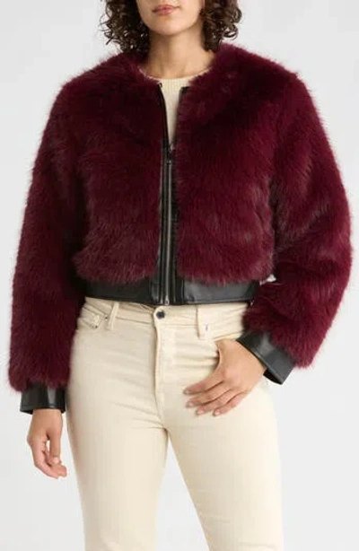 Vigoss Mixed Media Crop Jacket In Burgundy