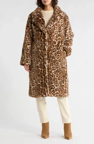 Vigoss Faux Fur Longline Coat In Brown