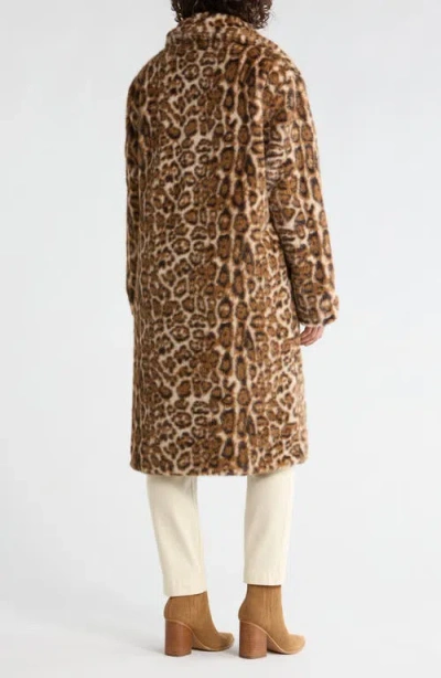 Vigoss Faux Fur Longline Coat In Brown