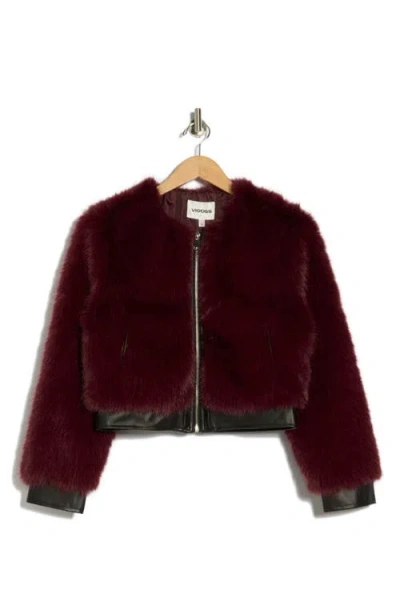 Vigoss Mixed Media Crop Jacket In Burgundy