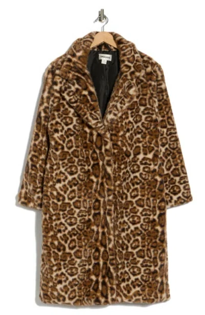 Vigoss Faux Fur Longline Coat In Brown