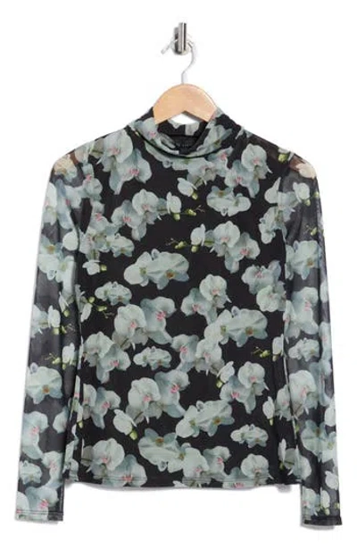 Ted Baker Mock Neck Long Sleeve Mesh Top In Black