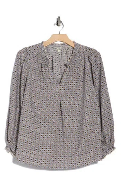 Max Studio Split Neck Long Sleeve Crepe Top In Gray