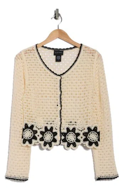 Forgotten Grace Scallop Trim Crochet Sweater In Neutral
