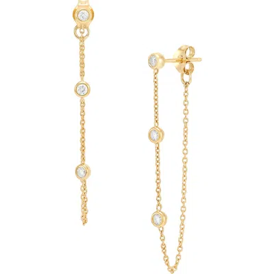 Frankie & Zoe 14k Yellow Gold Diamond Station Chain Front/back Earrings In Gold