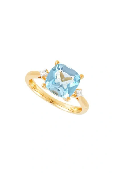 Frankie & Zoe 14k Yellow Gold Cushion Cut Swiss Blue Topaz & Diamond Ring In Gold