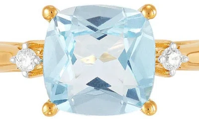 Frankie & Zoe 14k Yellow Gold Cushion Cut Swiss Blue Topaz & Diamond Ring In Gold