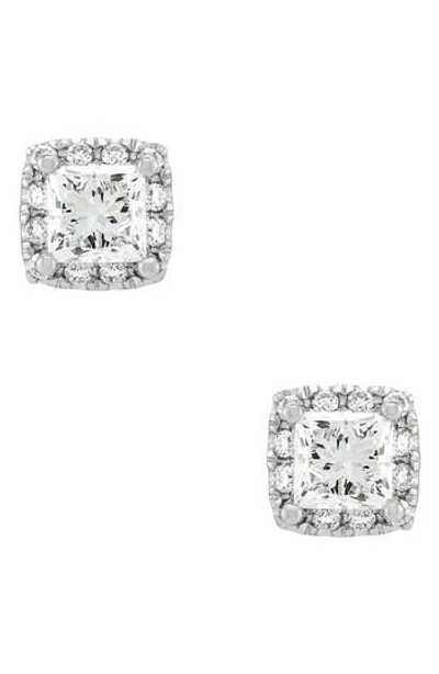 Frankie & Zoe 10k White Gold Lab Grown Princess Cut Diamond Halo Stud Earrings In Metallic