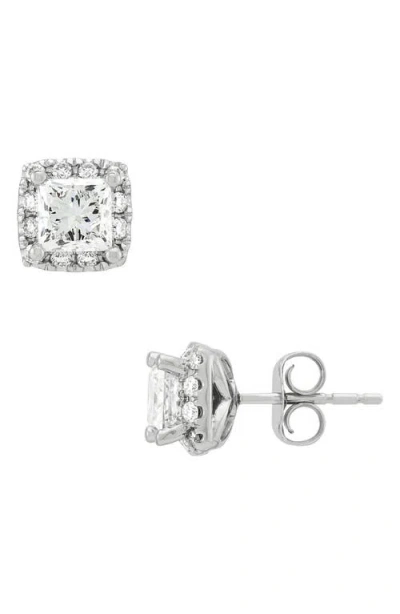 Frankie & Zoe 10k White Gold Lab Grown Princess Cut Diamond Halo Stud Earrings In Metallic