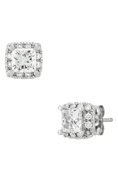 Frankie & Zoe 10k White Gold Lab Grown Princess Cut Diamond Halo Stud Earrings In Metallic