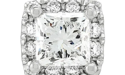 Frankie & Zoe 10k White Gold Lab Grown Princess Cut Diamond Halo Stud Earrings In Metallic