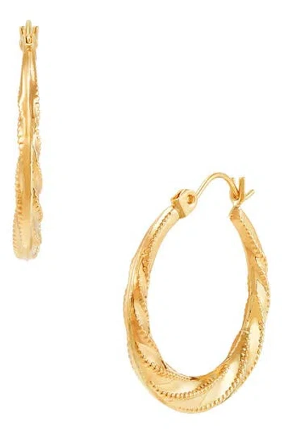 Frankie & Zoe 14k Yellow Gold Bead Textured Twisted Hoop Earrings In Gold