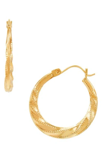 Frankie & Zoe 14k Yellow Gold Bead Textured Twisted Hoop Earrings In Gold