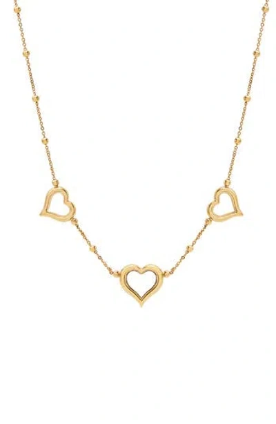 Frankie & Zoe 10k Yellow Gold Triple Heart Beaded Station Chain Necklace In Gold