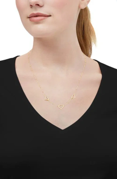 Frankie & Zoe 10k Yellow Gold Triple Heart Beaded Station Chain Necklace In Gold