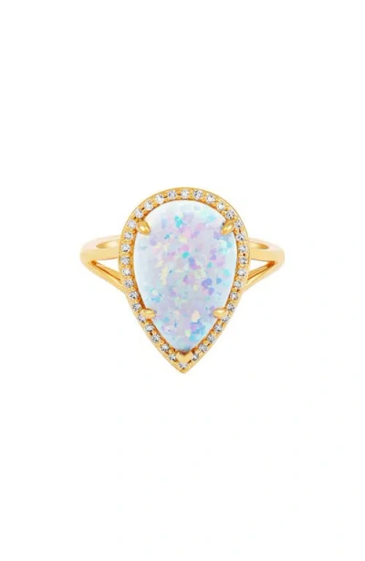 Frankie & Zoe 10k Yellow Gold Lab Grown Opal & Diamond Halo Ring In Gold