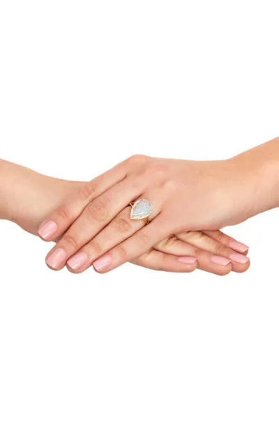 Frankie & Zoe 10k Yellow Gold Lab Grown Opal & Diamond Halo Ring In Gold